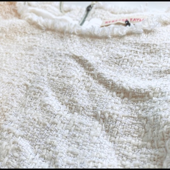 Rebecca Taylor Sleeveless Tweed Drop Waist Dress Creme White | Size 0 - Picture 9 of 11